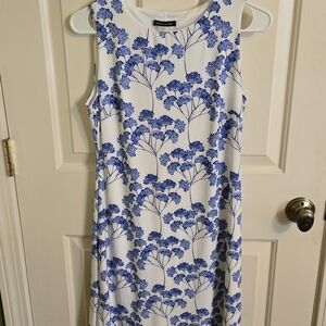 Floral Blue and White Sleeveless Dress